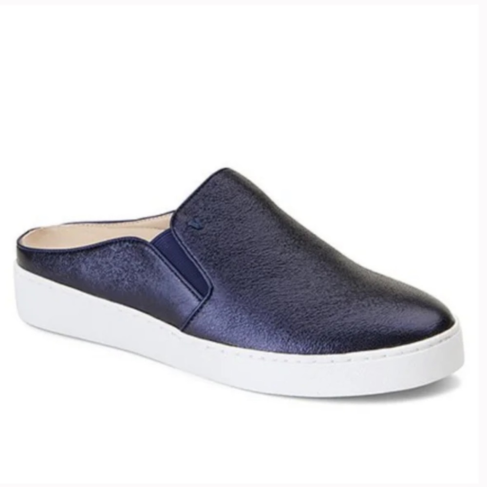 VIONIC Dakota Navy Metallic Mule Style Slip-on Shoe Sz 10 Blue Leather Flats